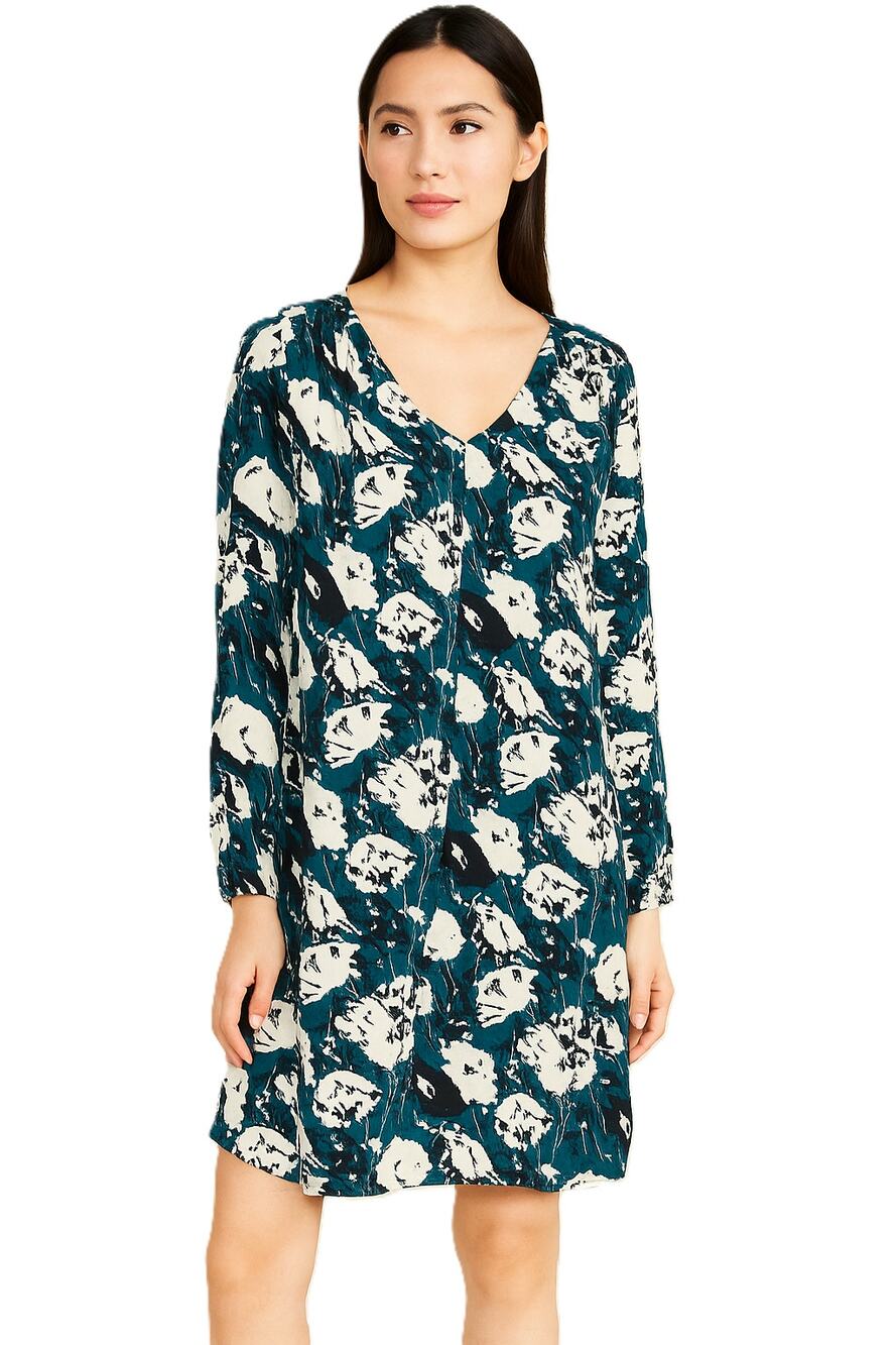 Treasure & Bond Floral Long Sleeve Shift Dress Teal Size Large
